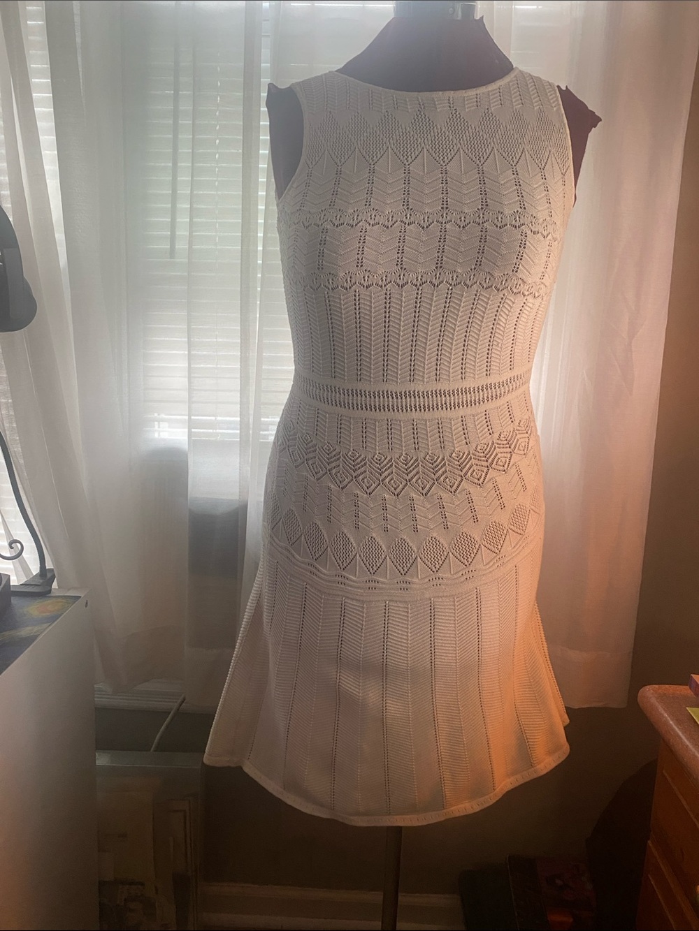Lauren Ralph Lauren Sleeveless White Crochet Knit Fit-and-Flare Dress